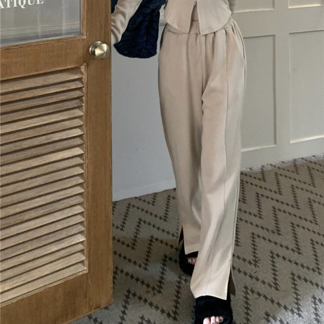 クロップド ジャージ セットアップ レディース 韓国 ファッション スウェット ワイドパンツ クロップドジャケット 上下セット