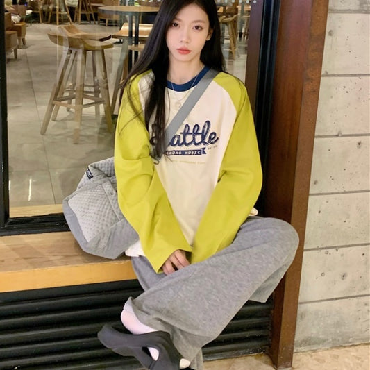 ラグラン ロングTシャツ レディース 韓国 ファッション ロゴ プリント オーバーサイズ ロンT