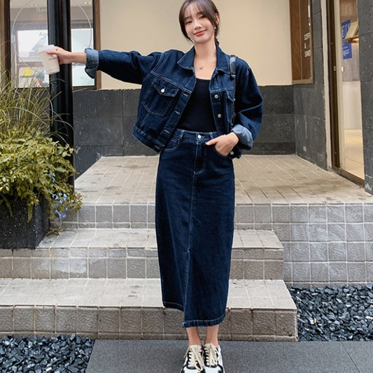 デニム セットアップ スカート レディース 韓国 ファッション デニムジャケット ロングスカート 上下セット