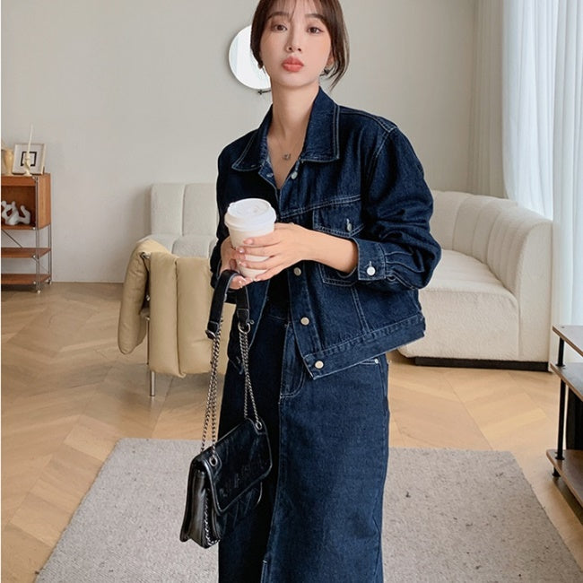 デニム セットアップ スカート レディース 韓国 ファッション デニムジャケット ロングスカート 上下セット