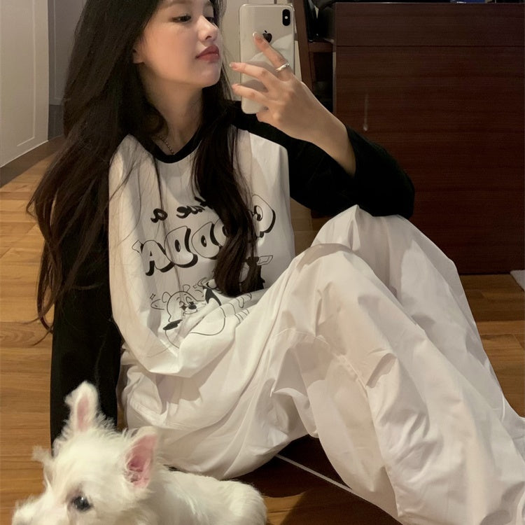ラグラン ロンT レディース 韓国 ファッション バイカラー キャラプリント ビッグシルエット ロンT