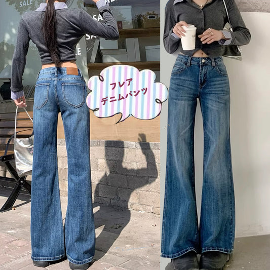 フレア デニムパンツ レディース 韓国 ファッション ユーズド  ヴィンテージ ジーンズ ローウエスト デニム