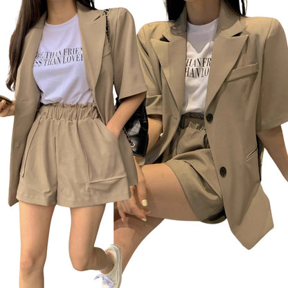 夏 セットアップ レディース スーツ 韓国 ファッション 半袖 ジャケット ショートパンツ