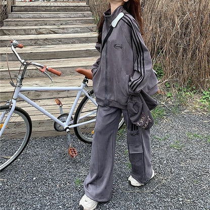 ジャージ セットアップ レディース 韓国 ファッション スウェット ラインジャージ 上下セット パラシュート カーゴパンツ