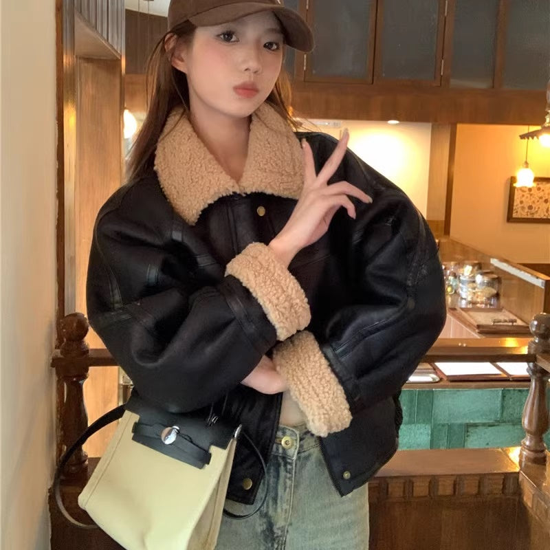 フェイクレザー ジャケット レディース 韓国 ファッション エコレザー ボアジャケット