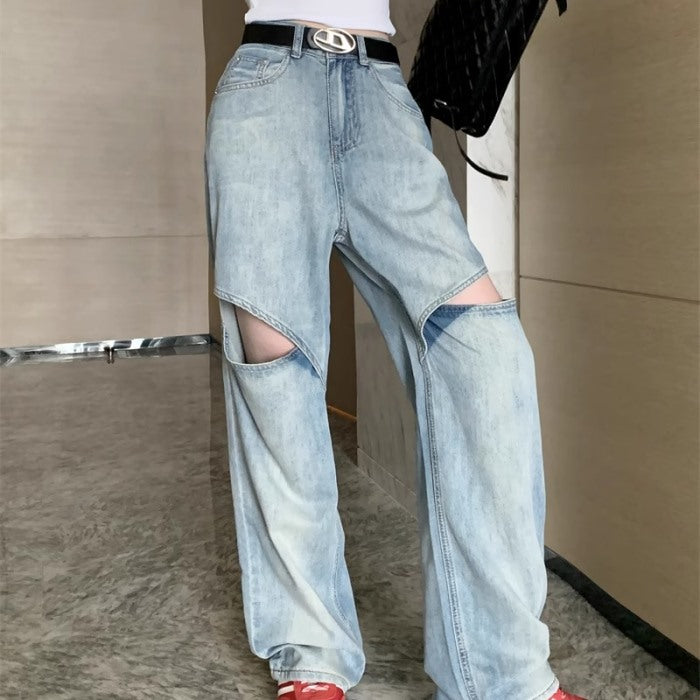 カットオフ デニムパンツ レディース 韓国 ファッション ダメージ ジーンズ デニム ワイドパンツ 夏