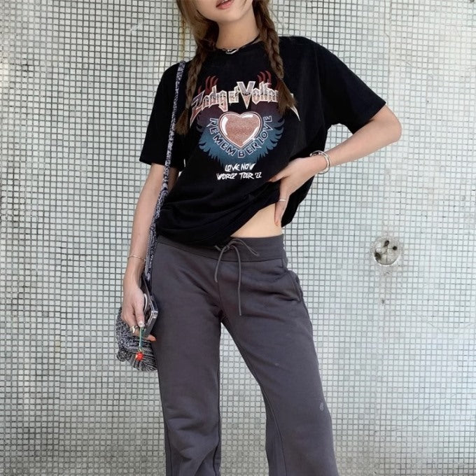 ロック Tシャツ レディース 韓国 ファッション ガール バンドT  ロゴ プリント グラフィック バックプリント