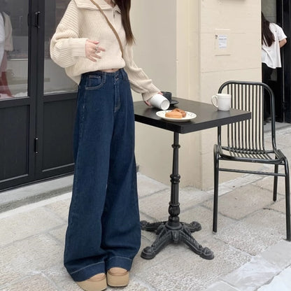冬 裏生地 デニムパンツ レディース 韓国 ファッション ハイウエスト きれいめジーンズ インディゴデニム ワイドパンツ