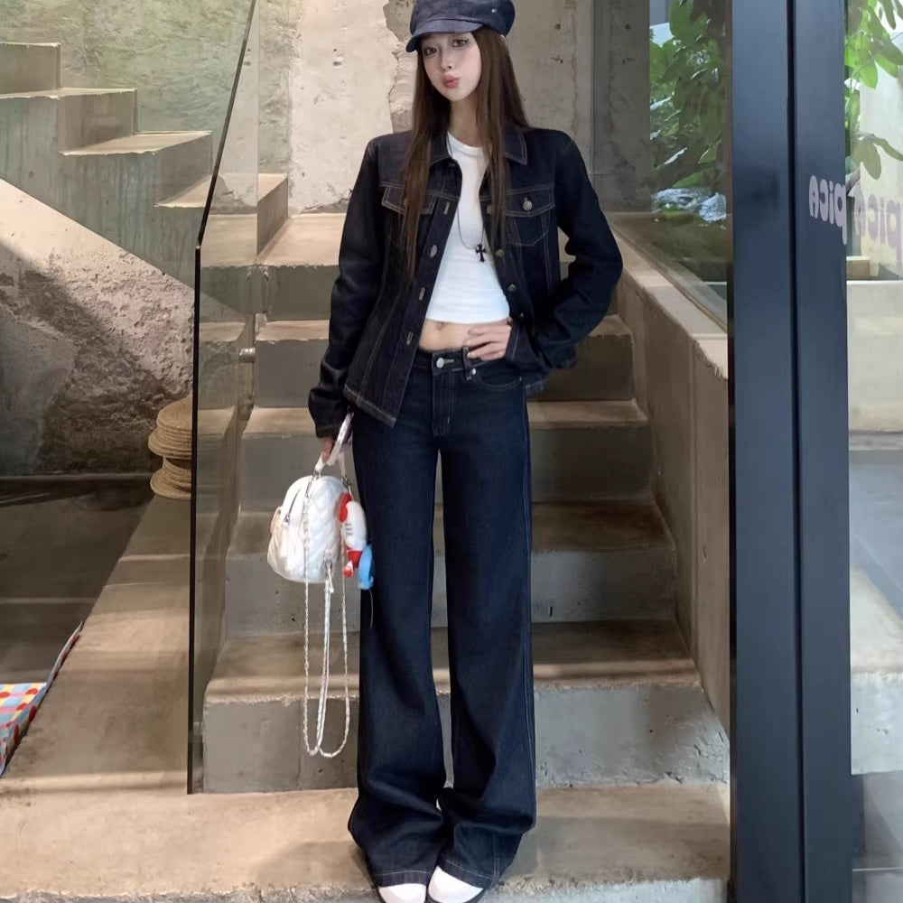 デニム セットアップ レディース インディゴデニム 韓国 ファッション タイト Gジャン フレア デニムパンツ セット