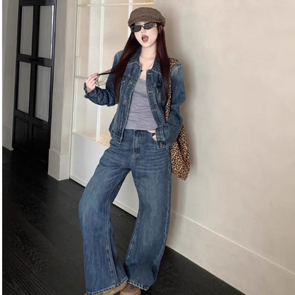 デニム セットアップ レディース 韓国 ファッション ジャケット デニムパンツ ダメージ加工 上下セット