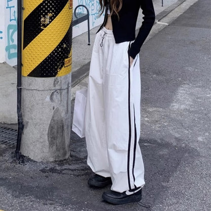 ライン ナイロンパンツ レディース 韓国 ファッション ワイド シャカパン ストリート系