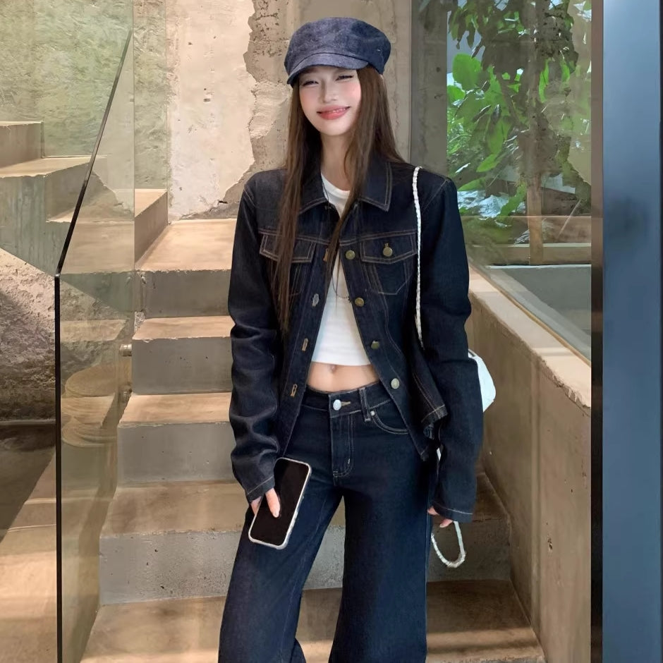デニム セットアップ レディース インディゴデニム 韓国 ファッション タイト Gジャン フレア デニムパンツ セット