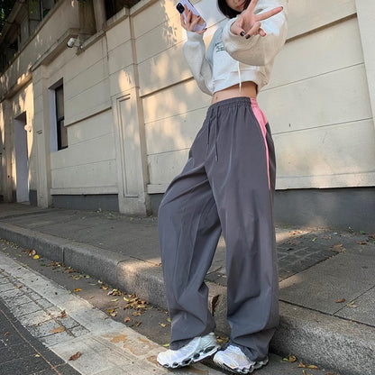 ナイロン ジャージパンツ レディース 韓国 ファッション ストリート スポーティ ワイドパンツ カラーブロック