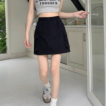 カーゴ ミニスカート レディース 韓国 ファッション タイト サイドポケット カーゴスカート