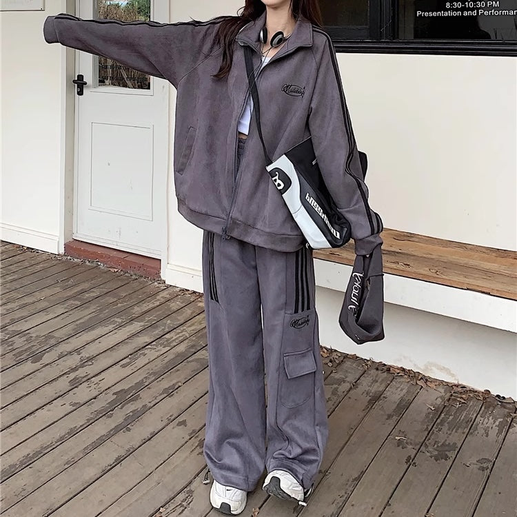 ジャージ セットアップ レディース 韓国 ファッション スウェット ラインジャージ 上下セット パラシュート カーゴパンツ