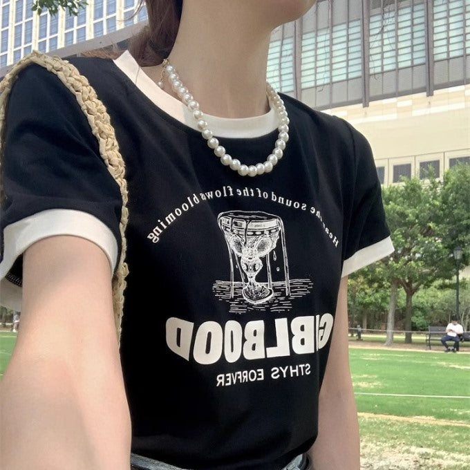 リンガーＴシャツ レディース 韓国 ファッション 夏トップス ロゴ