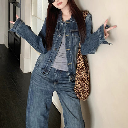 デニム セットアップ レディース 韓国 ファッション ジャケット デニムパンツ ダメージ加工 上下セット