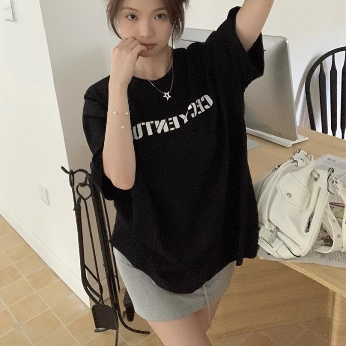 ロゴ Tシャツ レディース 韓国 ストリート ビッグシルエット ロゴグラフィック T 夏トップス