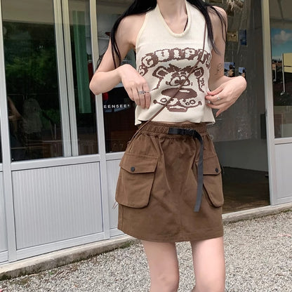 カーゴスカート ミニ レディース 韓国 ファッション サイドポケット カーゴミニ スカート ミリタリー ウエストゴム