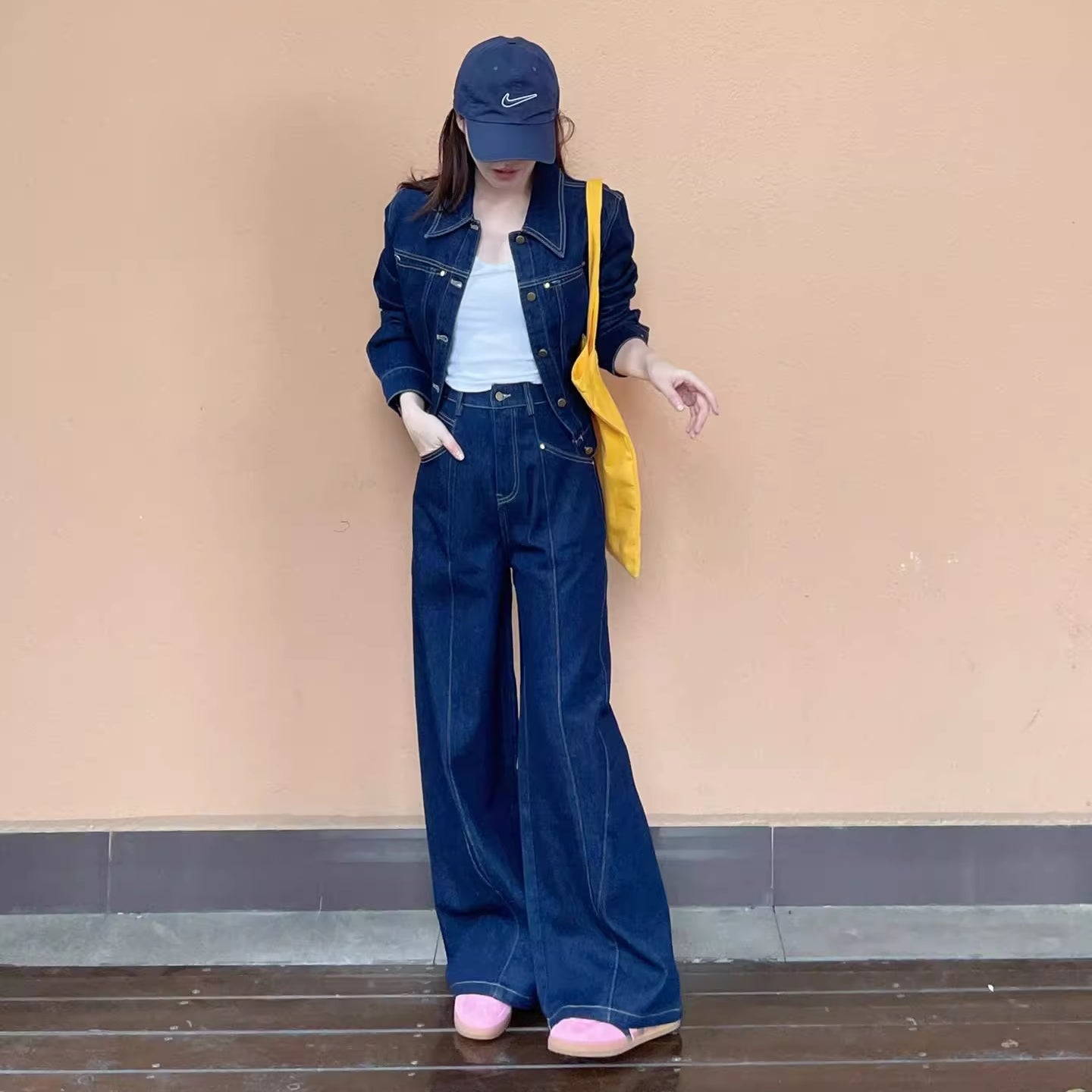 デニム セットアップ レディース 韓国 ファッション デニムジャケット デニムパンツ インディゴ ジーンズ ワイドパンツ