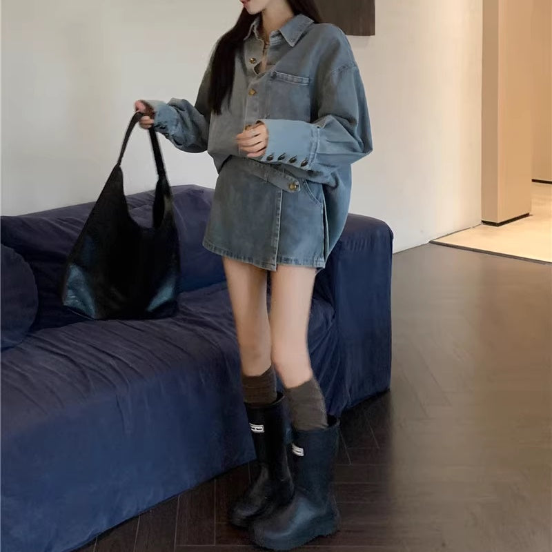 デニム セットアップ レディース 韓国 ファッション デニムシャツ ミニスカート 上下セット