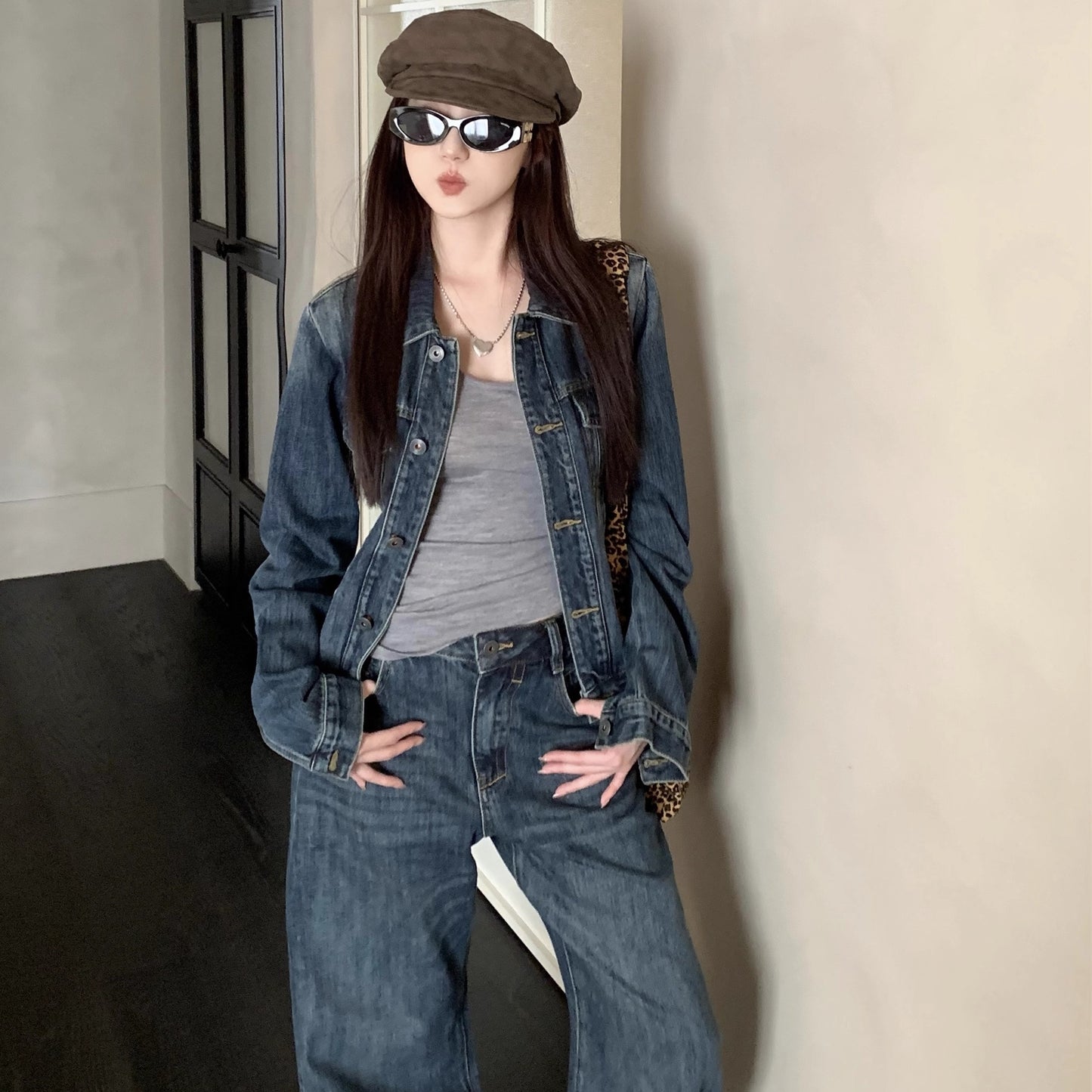 デニム セットアップ レディース 韓国 ファッション ジャケット デニムパンツ ダメージ加工 上下セット