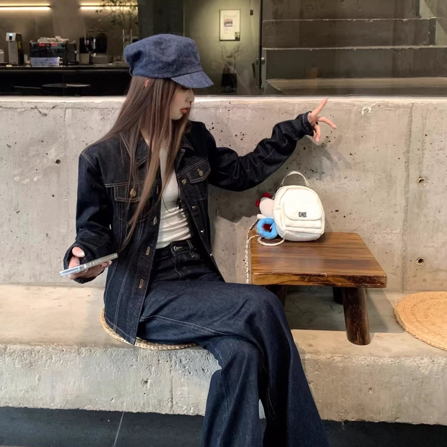 デニム セットアップ レディース インディゴデニム 韓国 ファッション タイト Gジャン フレア デニムパンツ セット