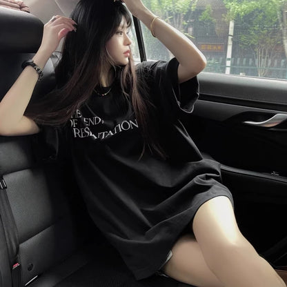 ロゴ Tシャツ レディース オーバーサイズ ブラック シンプル T 韓国 ファッション 夏トップス