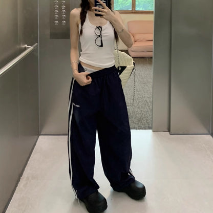 サイドライン ナイロンパンツ レディース 韓国 ファッション シャカパン 薄手 スポーツ カジュアル ロゴ パラシュートパンツ