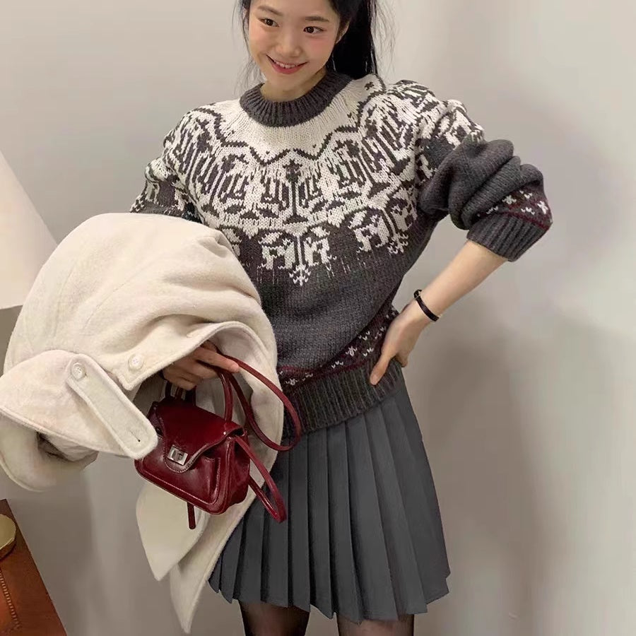 ノルディック セーター レディース レトロ ニット 韓国 ファッション 柄ニット 厚手ニット かわいい