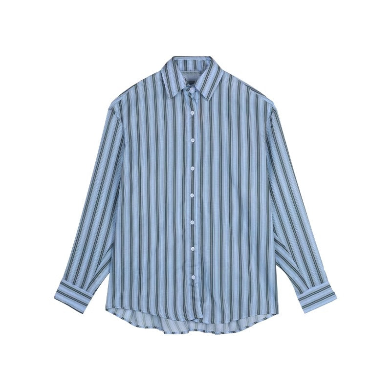 ストライプ ビッグシャツ レディース 長袖 シャツ オーバーサイズ  韓国 ファッション ロング丈 トップス