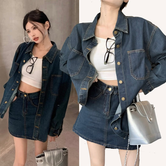 デニム セットアップ レディース 韓国 ファッション シャツジャケット  ミニスカート デニム