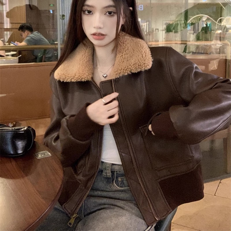 フェイクレザー ジャケット 襟ボア レディース 韓国 ファッション ジップジャケット エコレザー ボアブルゾン