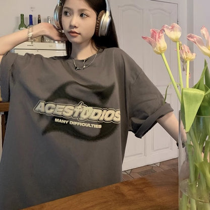 ロゴ グラフィック ビッグTシャツ レディース 韓国 ファッション 90's ｔシャツ オーバーサイズ