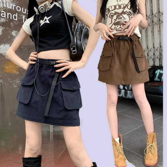 カーゴスカート ミニ レディース 韓国 ファッション サイドポケット カーゴミニ スカート ミリタリー ウエストゴム
