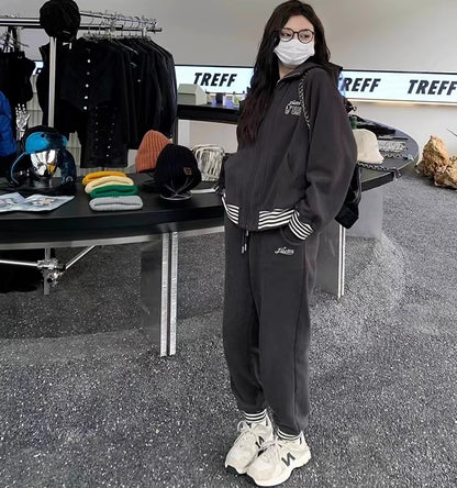 スウェット パーカー セットアップ レディース 韓国 ファッション 袖 ボーター ロゴプリント グレー スウェットパンツ 上下セット