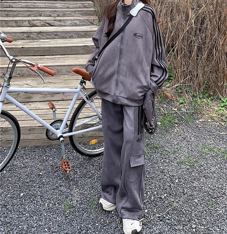 ジャージ セットアップ レディース 韓国 ファッション スウェット ラインジャージ 上下セット パラシュート カーゴパンツ