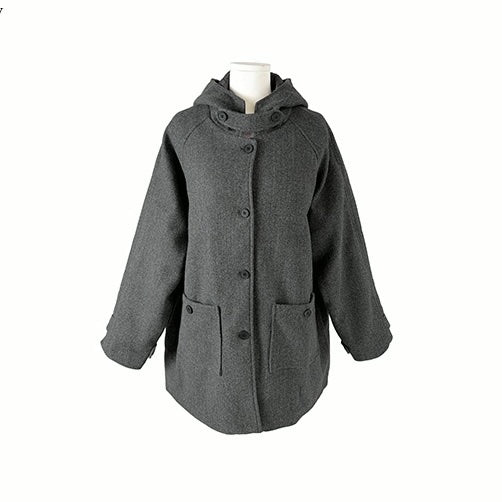 レトロ フード ミドルコート シングルボタン 無地 フード付きウールコート レディース 2025冬 新作 ミドル丈