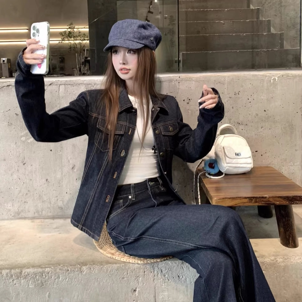 デニム セットアップ レディース インディゴデニム 韓国 ファッション タイト Gジャン フレア デニムパンツ セット