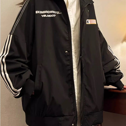 ライン ナイロン ジャケット レディース 韓国 ファッション バックプリント ロゴ ブルゾン