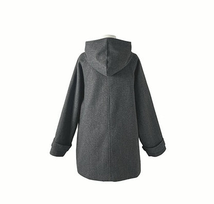 レトロ フード ミドルコート シングルボタン 無地 フード付きウールコート レディース 2025冬 新作 ミドル丈