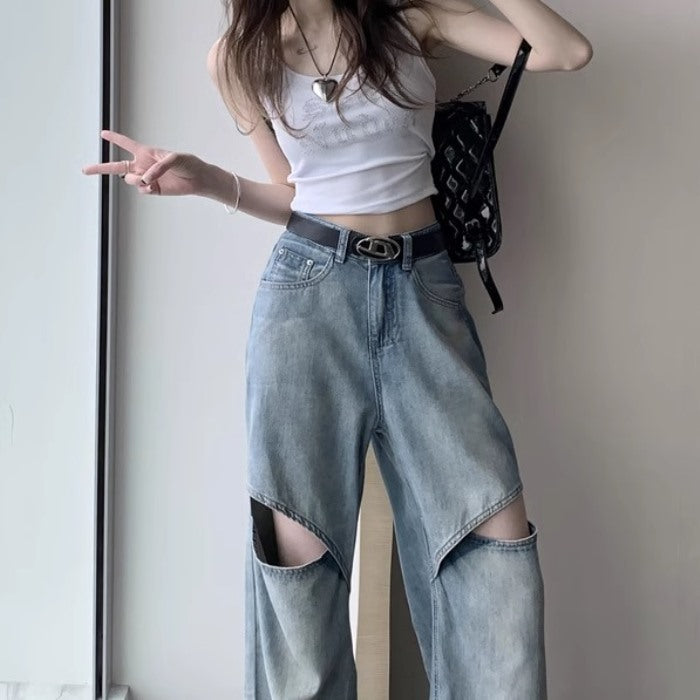 カットオフ デニムパンツ レディース 韓国 ファッション ダメージ