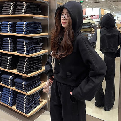 クロップド スウェットセットアップ レディース 韓国 ファッション ショート丈 パーカー ワイドパンツ 上下セット