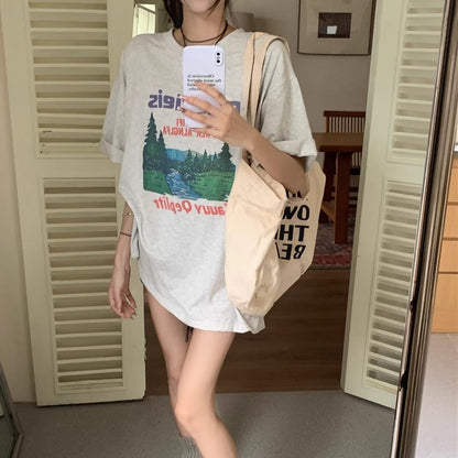 Tシャツ レディース プリント グラフィック T 韓国 ファッション 半袖 夏トップス ビッグシルエット