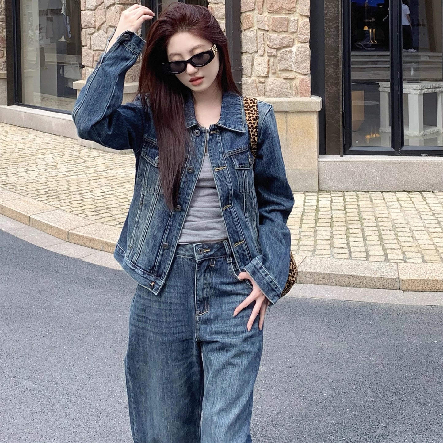 デニム セットアップ レディース 韓国 ファッション ジャケット デニムパンツ ダメージ加工 上下セット