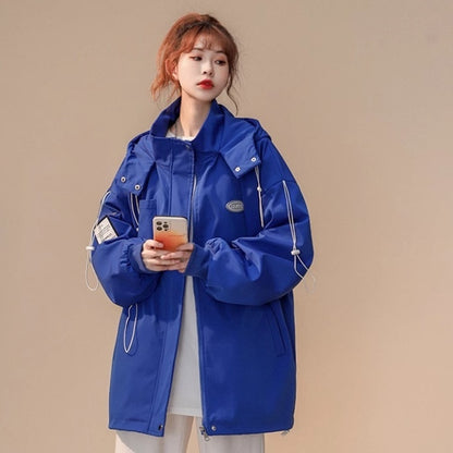 マウンテンパーカー レディース 韓国 ファッション オーバーサイズ ナイロンジャケット パーカー 秋冬アウター スポーティ