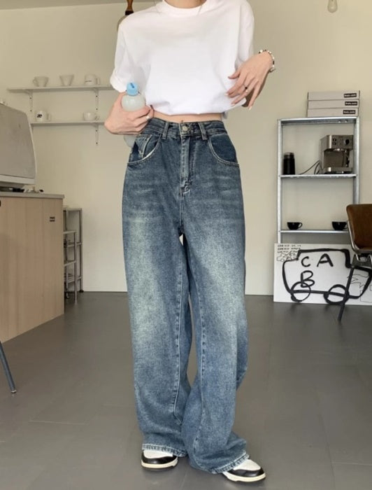 ヴィンテージ デニム ワイドパンツ レディース 韓国 ファッション メンズライク 大人カジュアル デニムパンツ