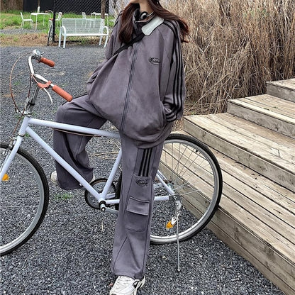 ジャージ セットアップ レディース 韓国 ファッション スウェット ラインジャージ 上下セット パラシュート カーゴパンツ