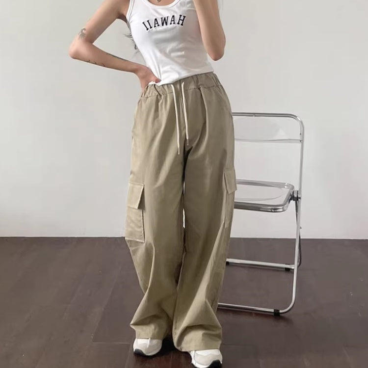 カーゴパンツ レディース 韓国 ファッション ウエスト調整 ワイドパンツ サイドポケット