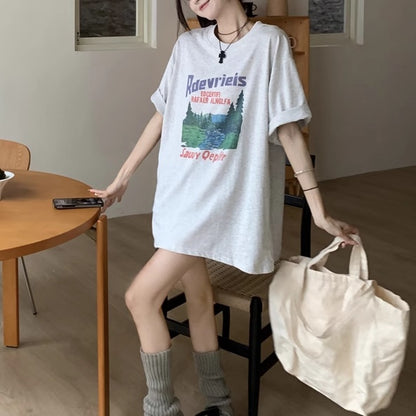 Tシャツ レディース プリント グラフィック T 韓国 ファッション 半袖 夏トップス ビッグシルエット